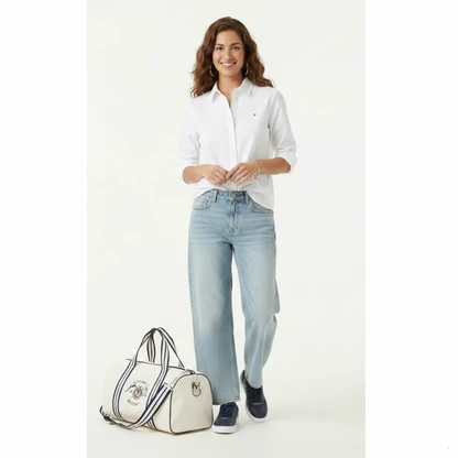 Preppy Casual Outfit: Tommy Hilfiger Stretch Oxford & Barrel Jeans