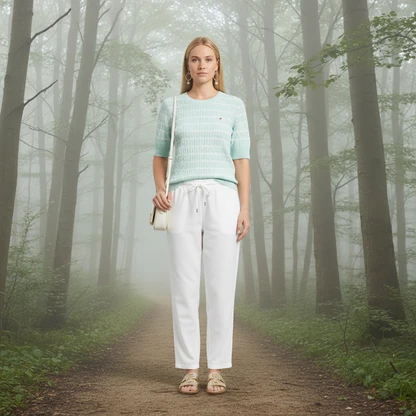 Summer Preppy Outfit: Cable Knit Sweater & Linen Pants