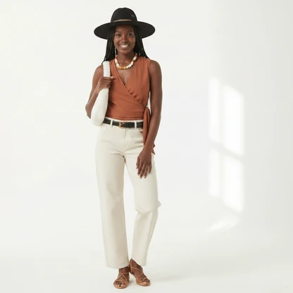 Vintage Boho Chic Outfit with Fedora and Barrel Pants