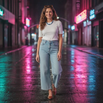 Modern Retro Chic Outfit with Barrel Jeans & Chunky Necklace