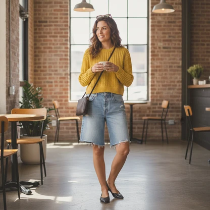 Effortless Retro Summer Outfit with Baggy Denim Shorts
