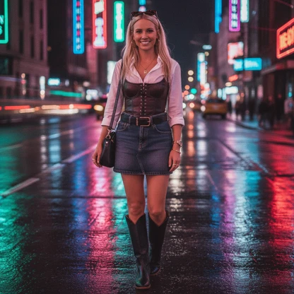 Modern Cowgirl Chic: Wrinkle-Free Oxford & Denim Skirt Outfit