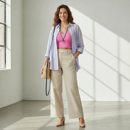 Chic Summer Barrel Pant Outfit with Raffia Accessories