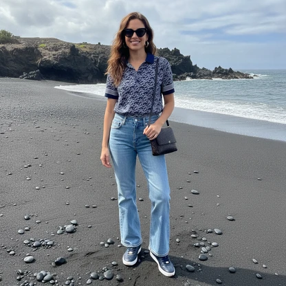 Effortless Summer Chic: Cat Eye Sunglasses & Denim Flare Outfit