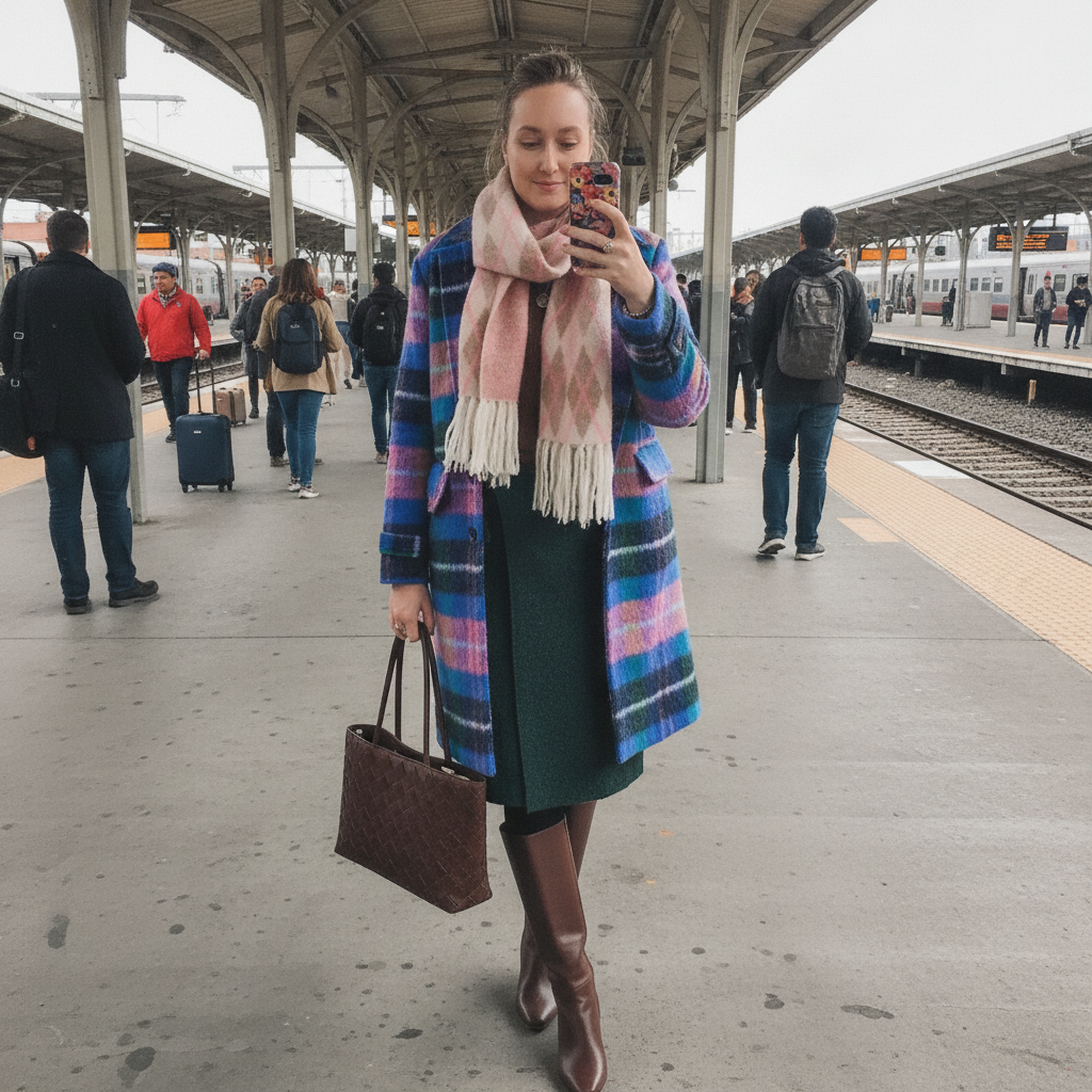 Cozy Chic Winter Outfit: Off-Shoulder Dress & Knee-High Boots