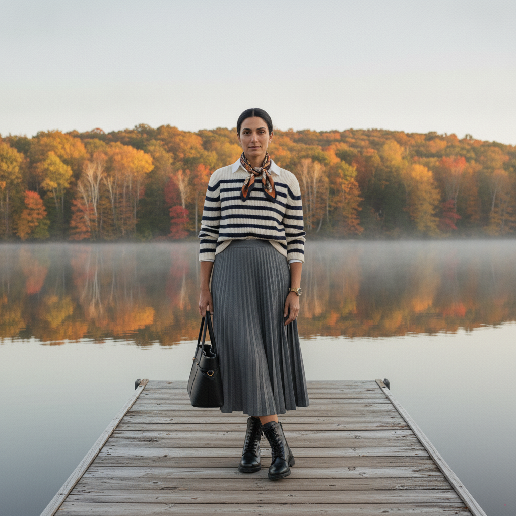 Retro-Chic Summer Outfit: Pleated Skirt & Lace Knit Style