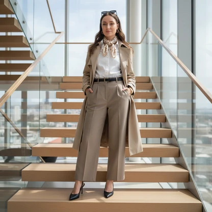 Modern Vintage Office Look: Polished Oxford & Scarf Ensemble