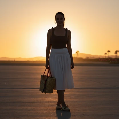 Coastal Chic Summer Outfit with Smocked Midi Skirt & Bow Swimsuit