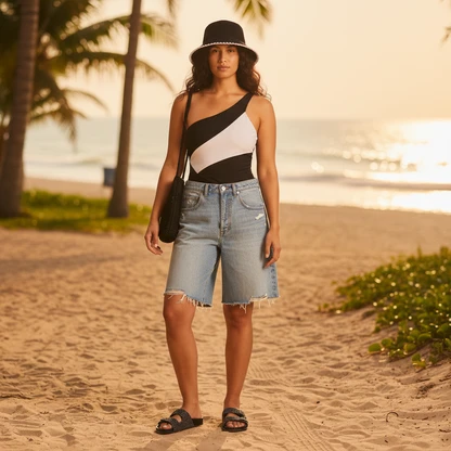 Coastal Boho Summer Outfit with Woven Leather Bag