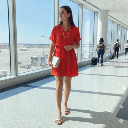 Chic Summer Linen Mini Shirtdress Outfit with Layered Necklace