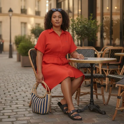 Summer Linen Shirt Dress with Raffia Accessories