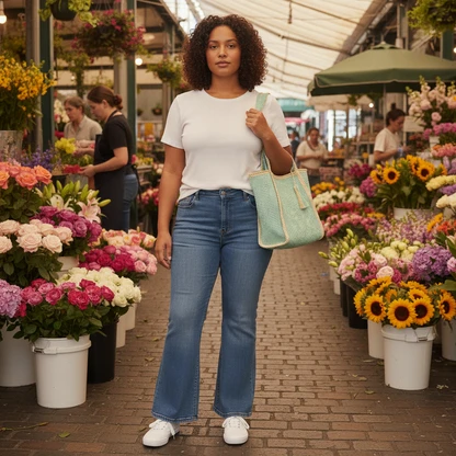 Effortless Denim Flare Outfit with Canvas Sneakers