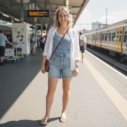 90s Inspired Denim Shorts Outfit with Shell Tank and Oxford Shirt