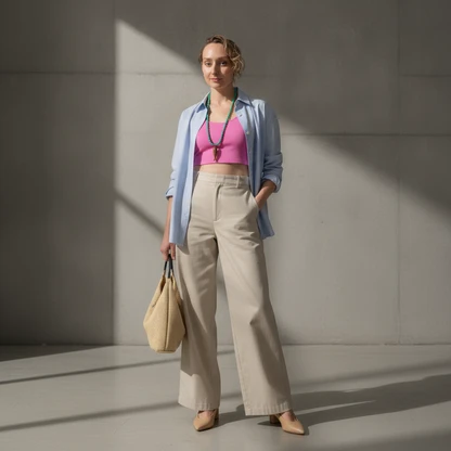 Effortless Summer Chic: Barrel Pants & Raffia Bag Outfit