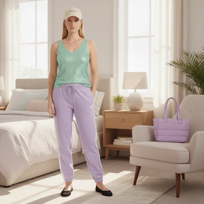 Effortless Glam: Sequined Tank, Tote, Cap & Sneakers Outfit