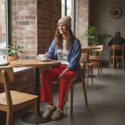 Cozy Autumn Layered Look with Beanie and Flats