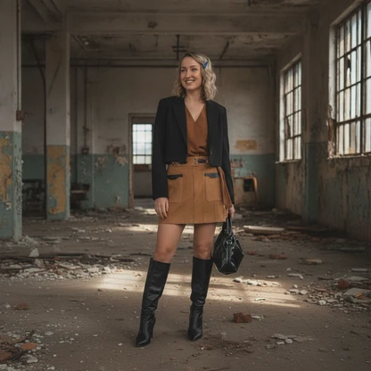 Linen Wrap Top Outfit with Blazer and Suede Skirt