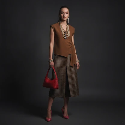 Chic Linen Wrap Top and Checkered Wide-Leg Pants Outfit