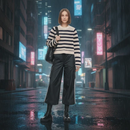 Streetwear Summer Outfit: Open Knit Sweater & Cargo Pants