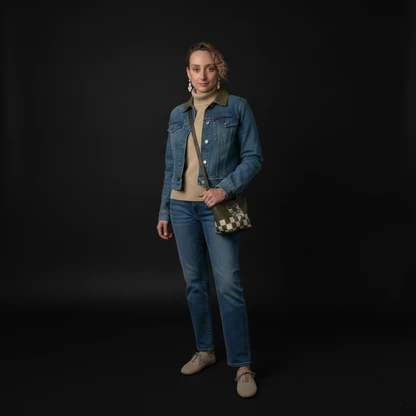 Aphrodite Vibes Denim Outfit with Rhinestone Earrings