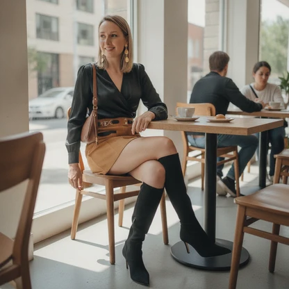 Suede Mini Skirt & Tall Boots Outfit for Chic Nights