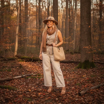 Retro Boho Chic Outfit with Accessories & Platform Sandals