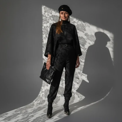 Chic Black Winter Outfit: Wool Beret & Western Ankle Boots