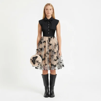 Gothic Romance 1950s Butterfly Dress & Black Leather Boots Outfit