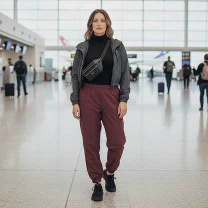 Sporty Luxe Athleisure Outfit for Women: Track Jacket & Belt Bag