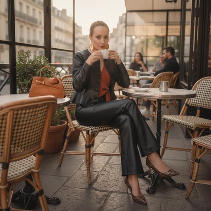 Feminine Leather Peplum Jacket Outfit for Evening Elegance