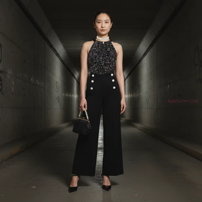 Gold Sequin Jumpsuit & Martini Heel Outfit for Retro Glam