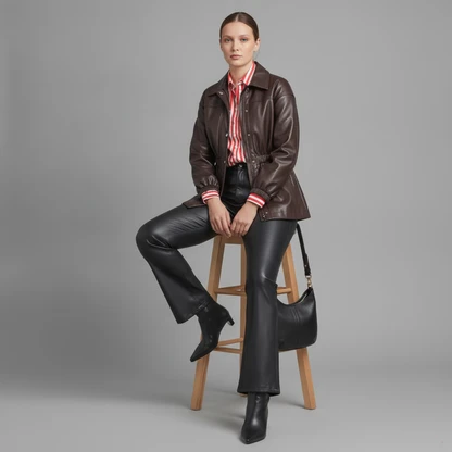 Downtown Edge: Black Vegan Leather Jacket & Ankle Boot Outfit