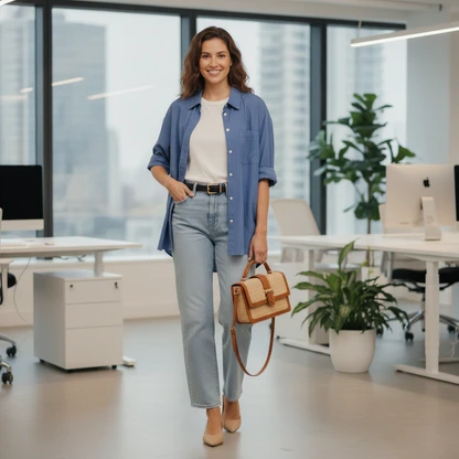 Monogram Logo Belt Outfit with Barrel Jeans