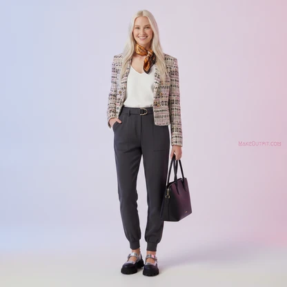 Black Leather Tote & Block Heel Outfit for Work