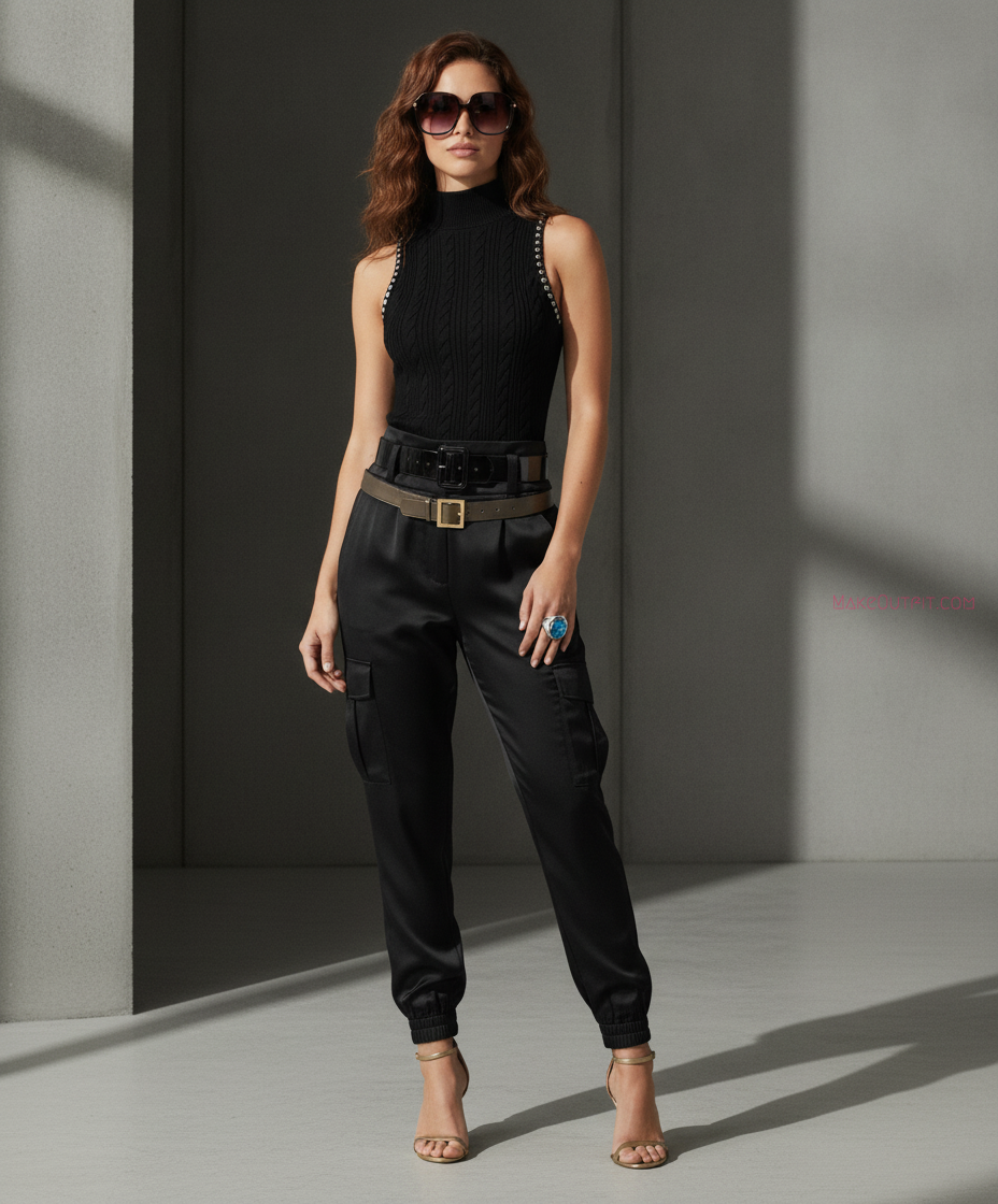 Vintage Glam Wide Belt & Oversized Sunglasses Brunch Outfit