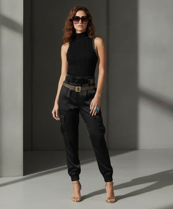 Vintage Glam Wide Belt & Oversized Sunglasses Brunch Outfit
