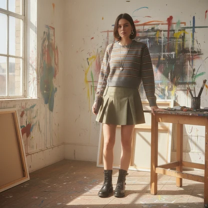 Outfit - Pleated Cotton Midi Skirt, The Signature Woven Crossbody Pouch + 4 more