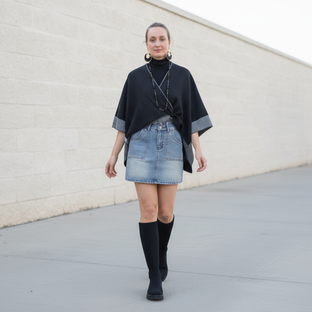 Outfit - Crushed Stone Beaded Necklace, Denim Skirt + 4 more