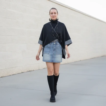 Outfit - Crushed Stone Beaded Necklace, Denim Skirt + 4 more