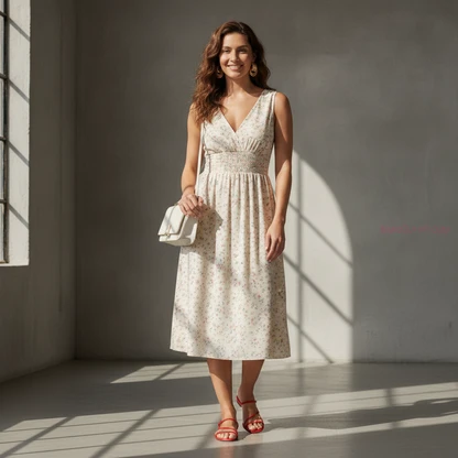 Whimsical Garden Midi Dress Outfit with Knot Earrings