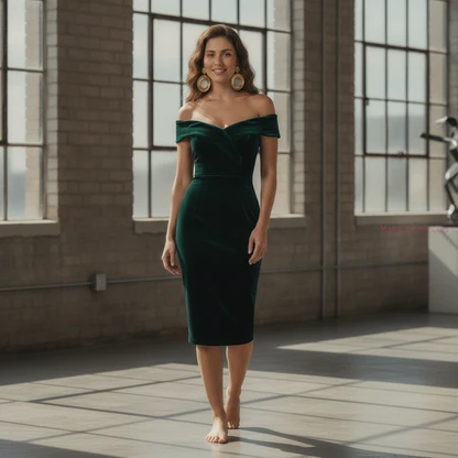 1960s Velvet Bodycon Dress with Cat Eye Earrings