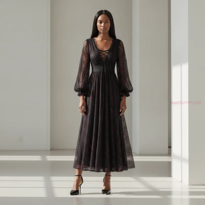 1930s Deep V-Neck Lace Dress & Stuartini Pump 100 Outfit