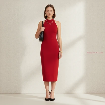 Sultry Halter Dress & Statement Accessories Night Out Fit