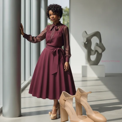 1950s Retro Swing Skirt & Silk Blouse Outfit for Women