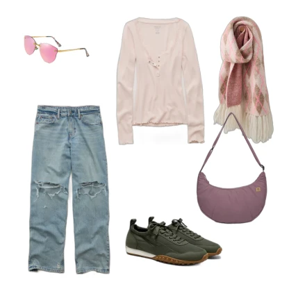 Everyday Relaxed Outfit: Cozy Waffle Henley & Baggy Jeans