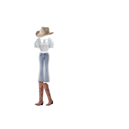 Boho-Chic Cowgirl Outfit: Floral Crop Blouse & Boots