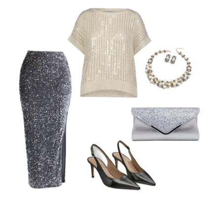 Evening Sparkle Outfit: Sequin Maxi Skirt & Slingback Pump Style