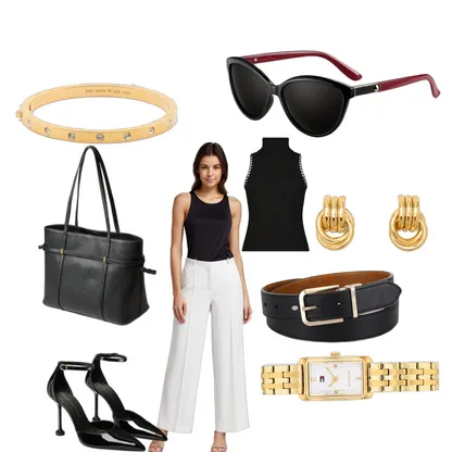 Chic Office Outfit: High Waist Pants, Tote Bag & Heels