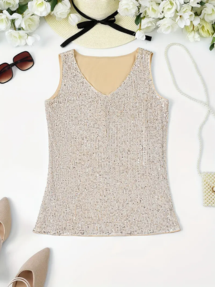 Sequined V Neck Tank Top