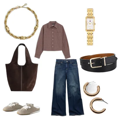 Effortless Desk-to-Dinner Outfit: Black Flare Leggings & Suede Tote